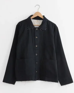 Kantha Cropped Jacket in Black/Ecru