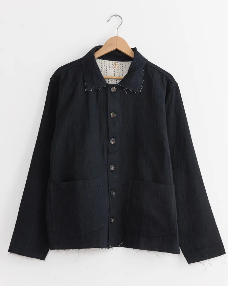 Kantha Cropped Jacket in Black/Ecru