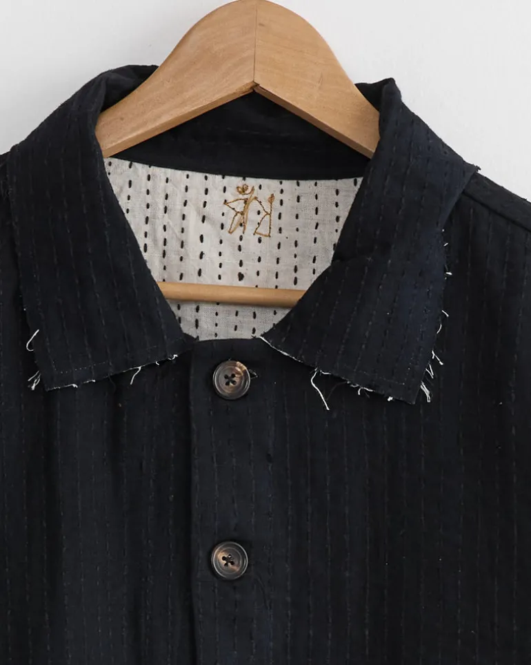 Kantha Cropped Jacket in Black/Ecru