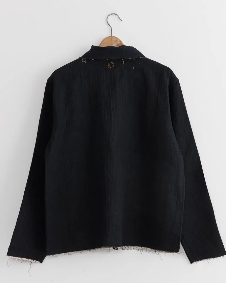 Kantha Cropped Jacket in Black/Ecru