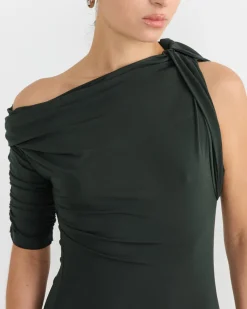 La Mini Robe Drapeado Dress in Dark Green