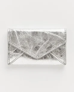 Leather Envelope Card Holder in Silver