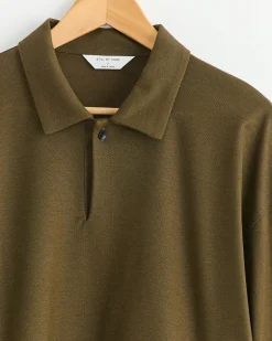 Long Sleeve Polo in Khaki Brown