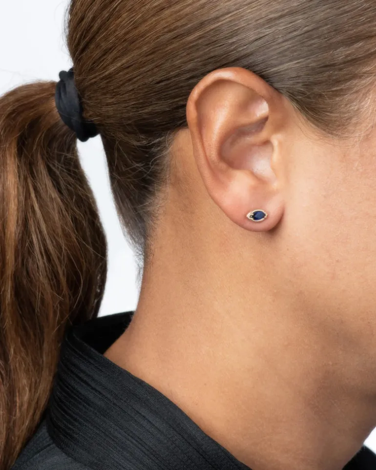 Marquise Studs in 14K / Dark Blue Sapphire