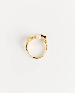 Menage Ring in Gold Plated Bronze/Pink Topaz