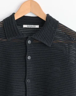 Mesh Knit Half Sleeved Shirt in Dark Navy