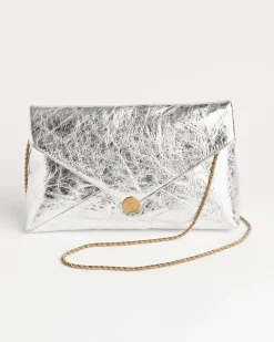 Metallic Leather Clutch in Silver