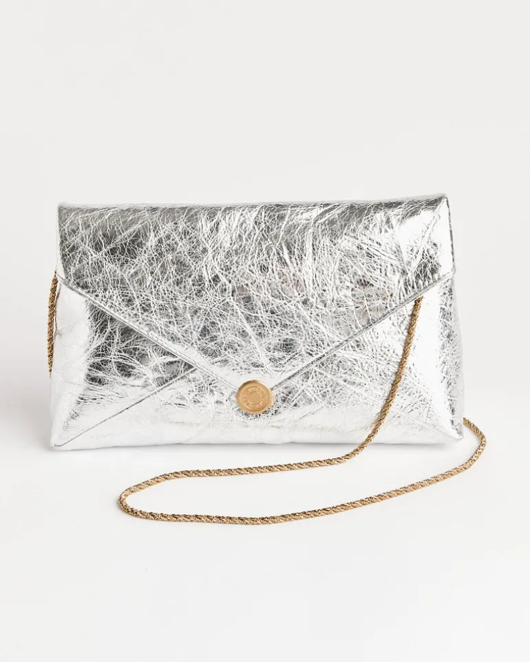 Metallic Leather Clutch in Silver