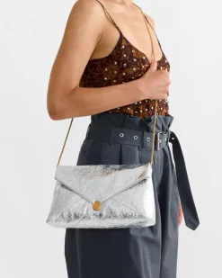 Metallic Leather Clutch in Silver
