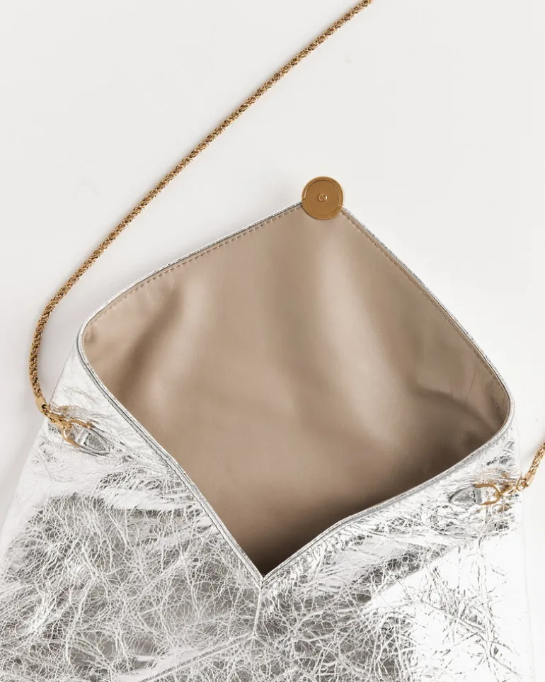 Metallic Leather Clutch in Silver