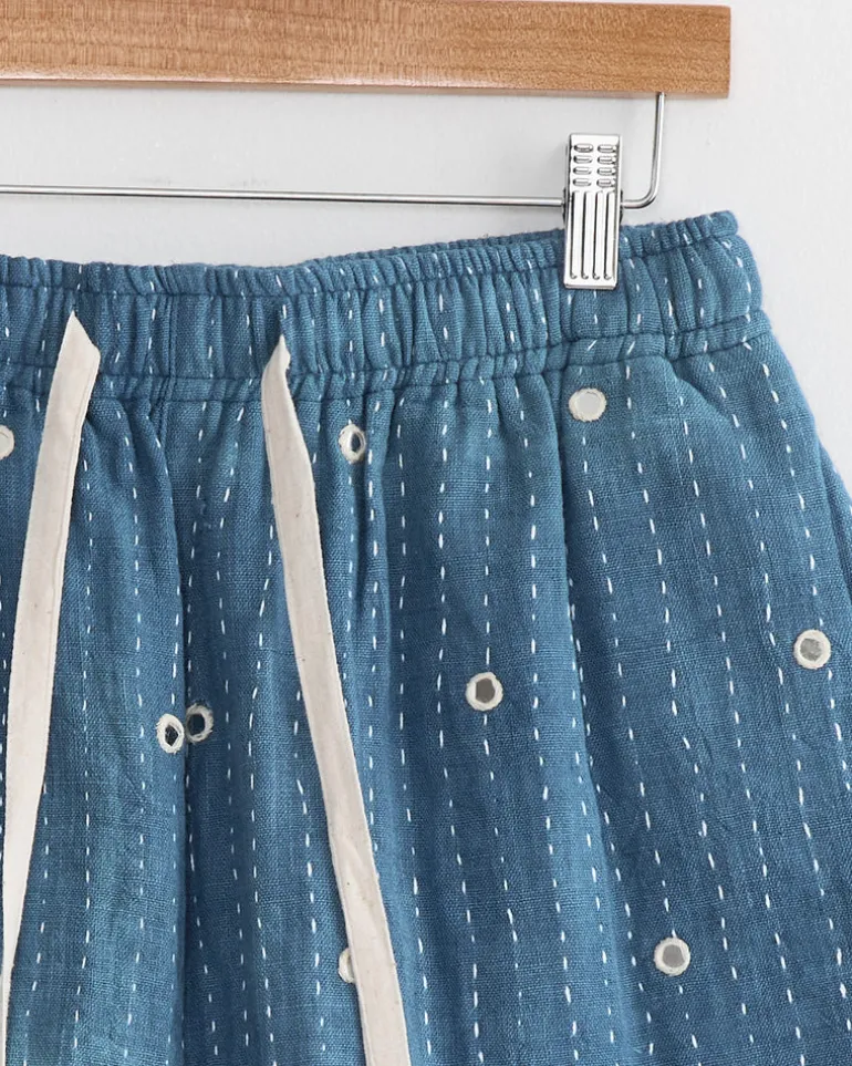 Mirror Short in Indigo/Ecru