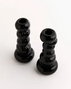 Misfits Set Of 2 Candleholder in Gloss Black