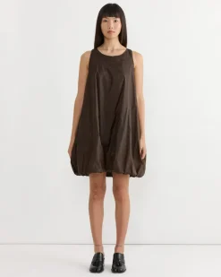 Nylon Volume Mini Dress in Brown