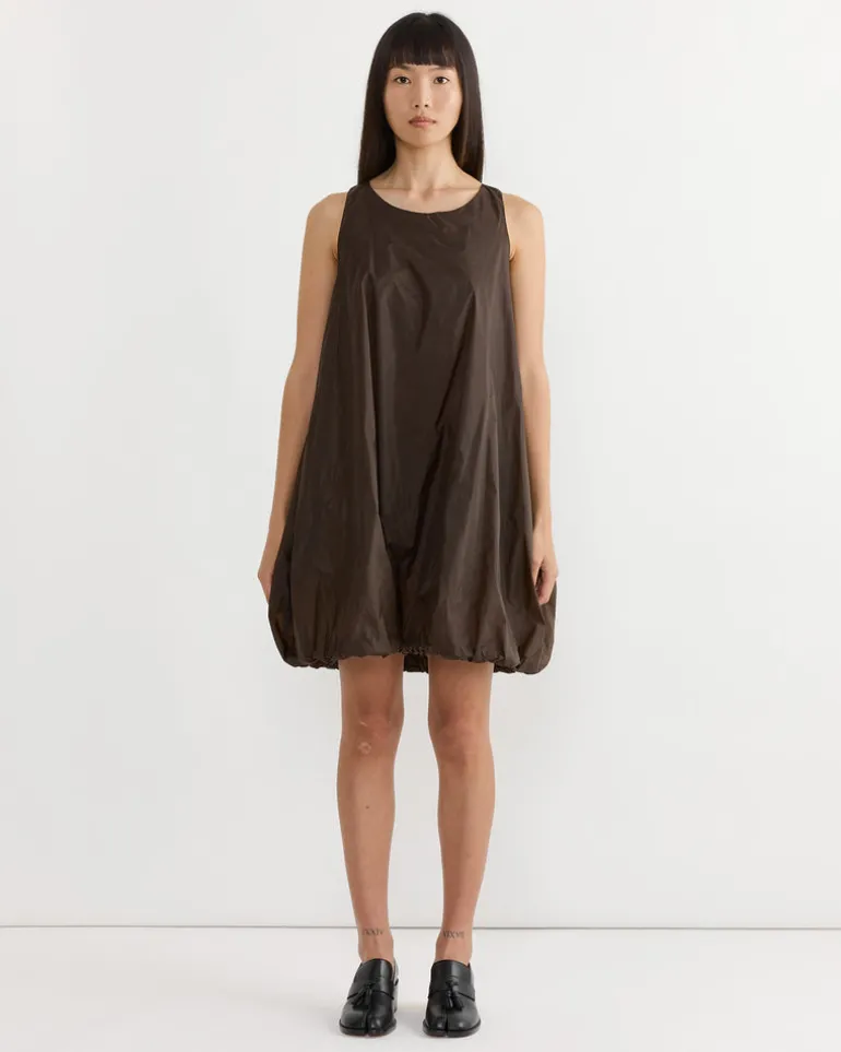 Nylon Volume Mini Dress in Brown