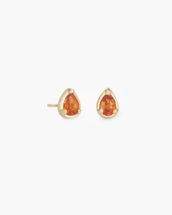 Orange Sapphire Teardrop Studs