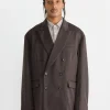 Oversized Double Breasted Jacket in Grey Khaki