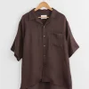 Oversized Open Collar Short Sleeve Shirt in Khaki