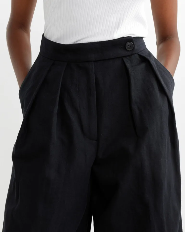 Pleated Wide-Leg Pants in Black