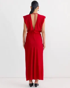 Plunge Drape Dress in Rosso