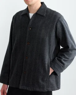 Porto Shirt Jacket in Plaid Wool Navy