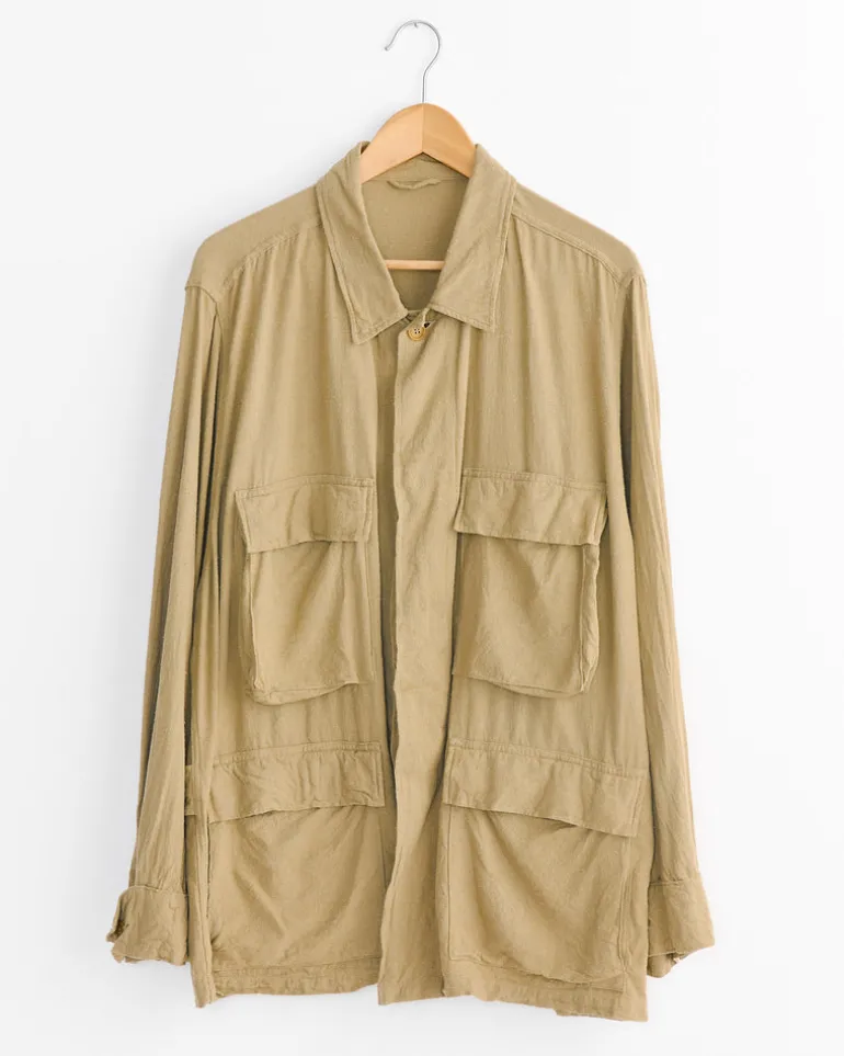 Raw Silk B.D.U. Jacket in Khaki