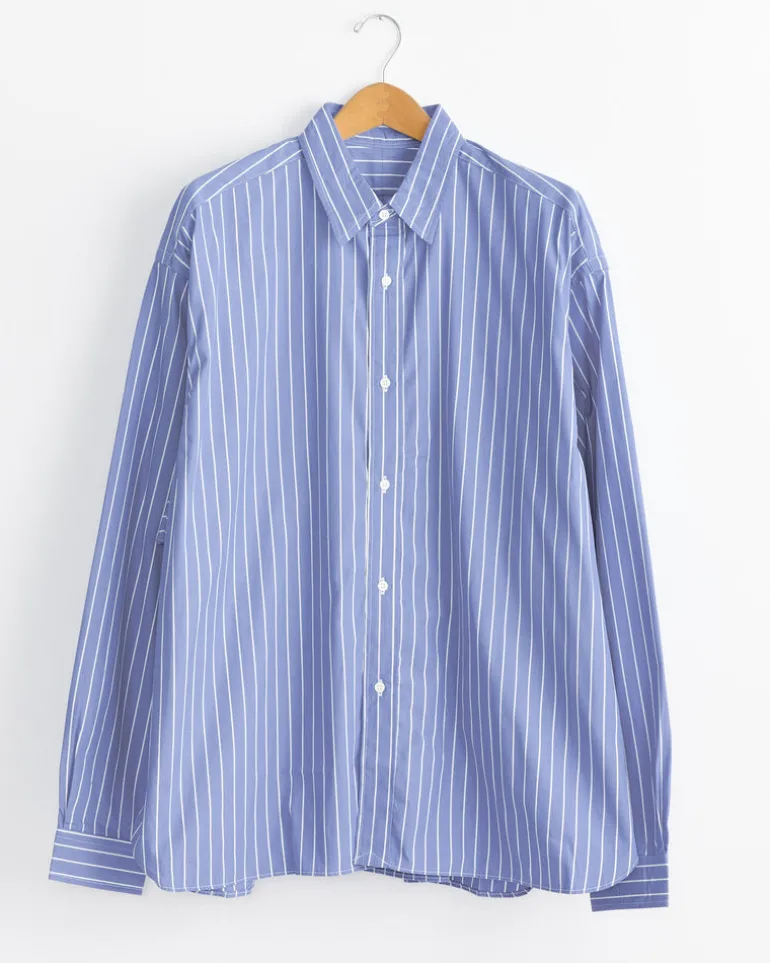 Regular Wide High Count Shirt in Blue Stripe