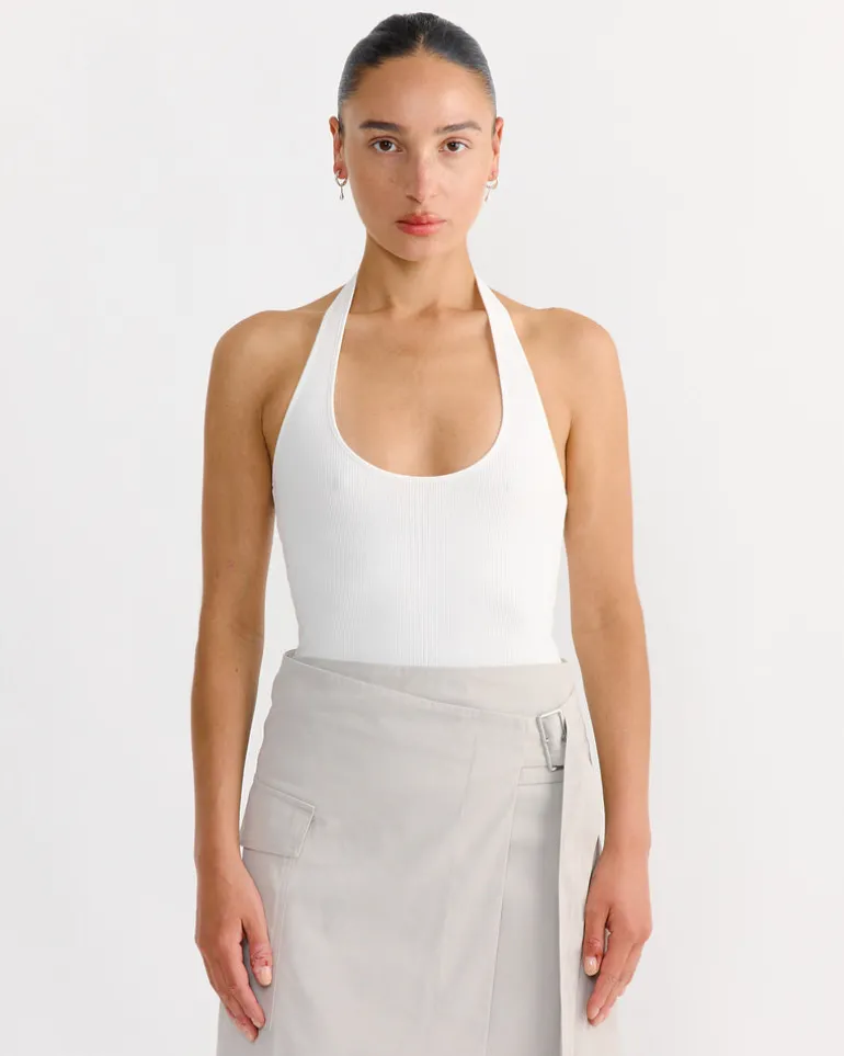 Rib Halter Top in White