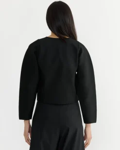 Rounded Zip-Up Cardigan in Black