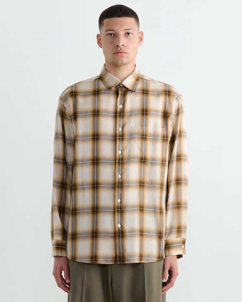 Routine Shirt in Tencel Ombre Plaid Beige