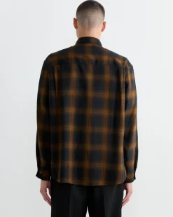 Routine Shirt in Tencel Ombre Plaid Brown