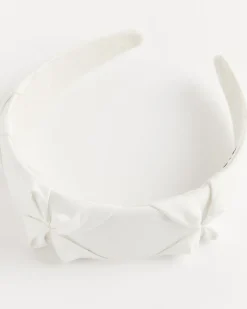 Satin Smocked Flower Headband in White
