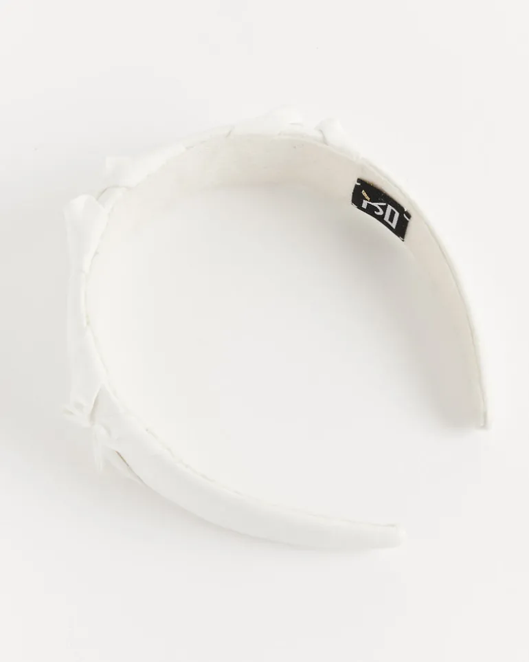Satin Smocked Flower Headband in White