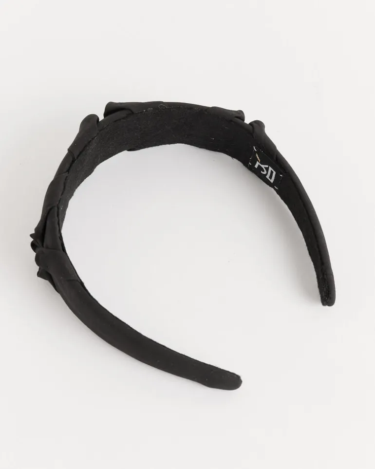 Satin Smocked Flower Headband in Black