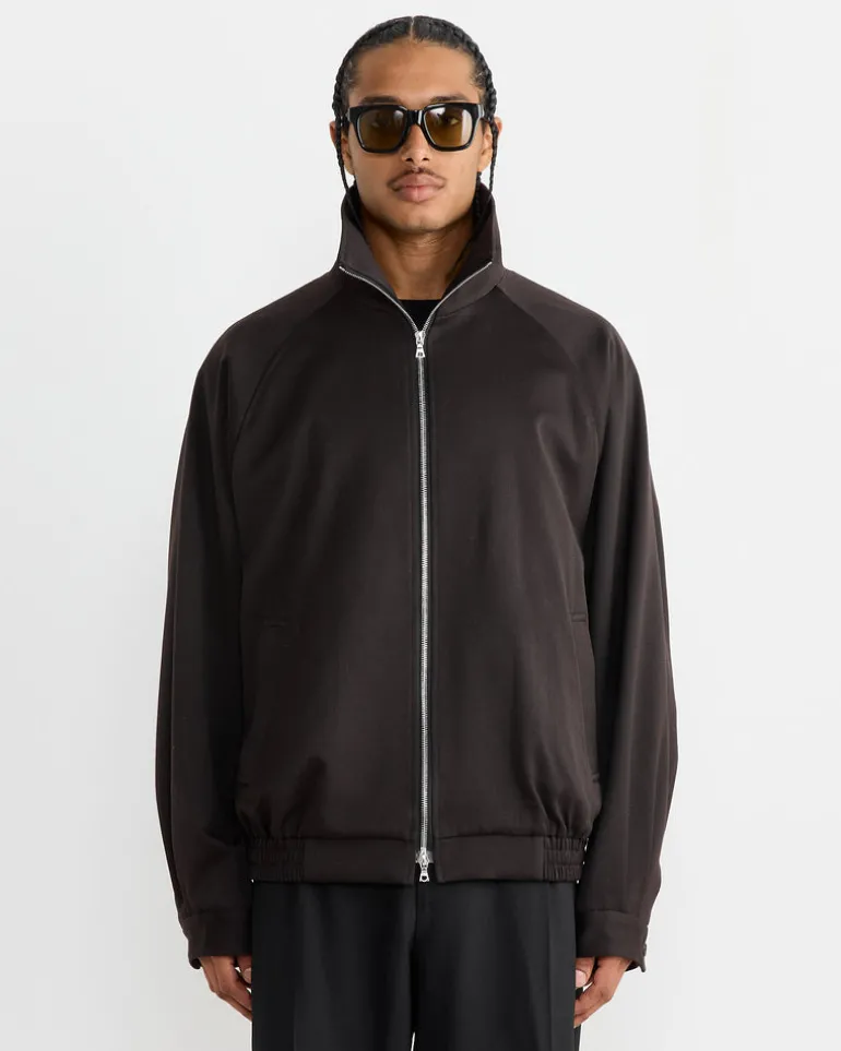 Satin Zip Up Short Jacket in Dark Brown