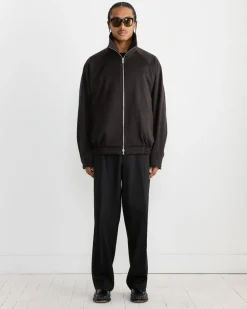 Satin Zip Up Short Jacket in Dark Brown