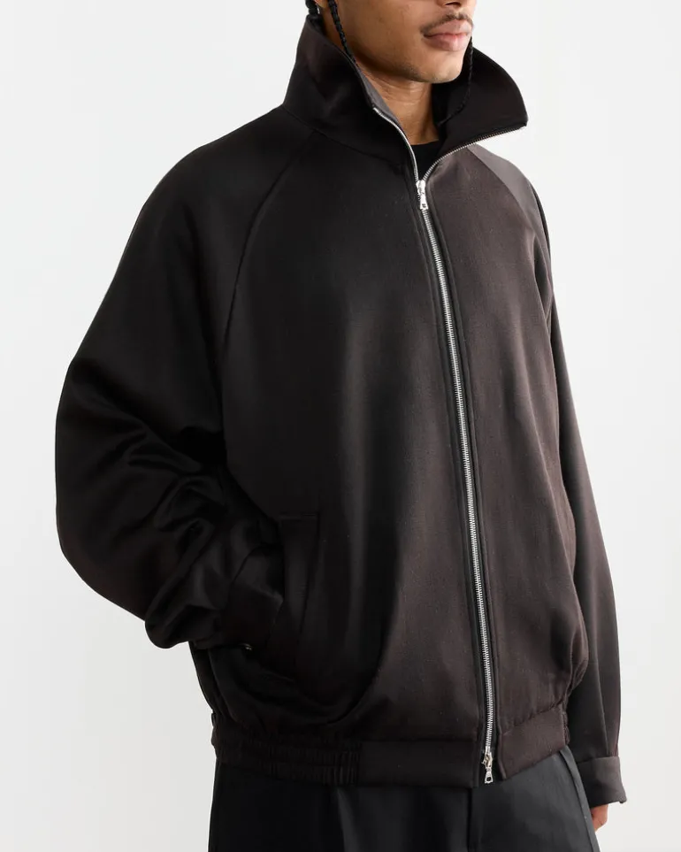 Satin Zip Up Short Jacket in Dark Brown