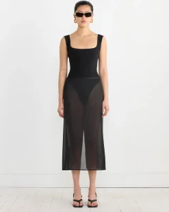 Sheer Maxi Pencil Skirt in Black