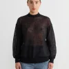 Sheer Sweater Crewneck Easy Pullover in Dark Navy