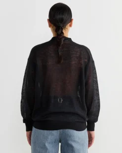 Sheer Sweater Crewneck Easy Pullover in Dark Navy