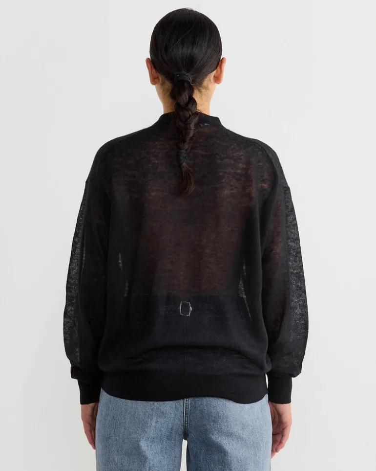 Sheer Sweater Crewneck Easy Pullover in Dark Navy