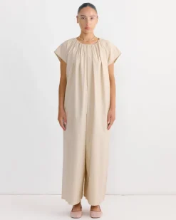 Shirred Jumpsuit in Oyster