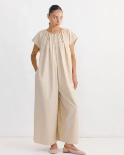 Shirred Jumpsuit in Oyster