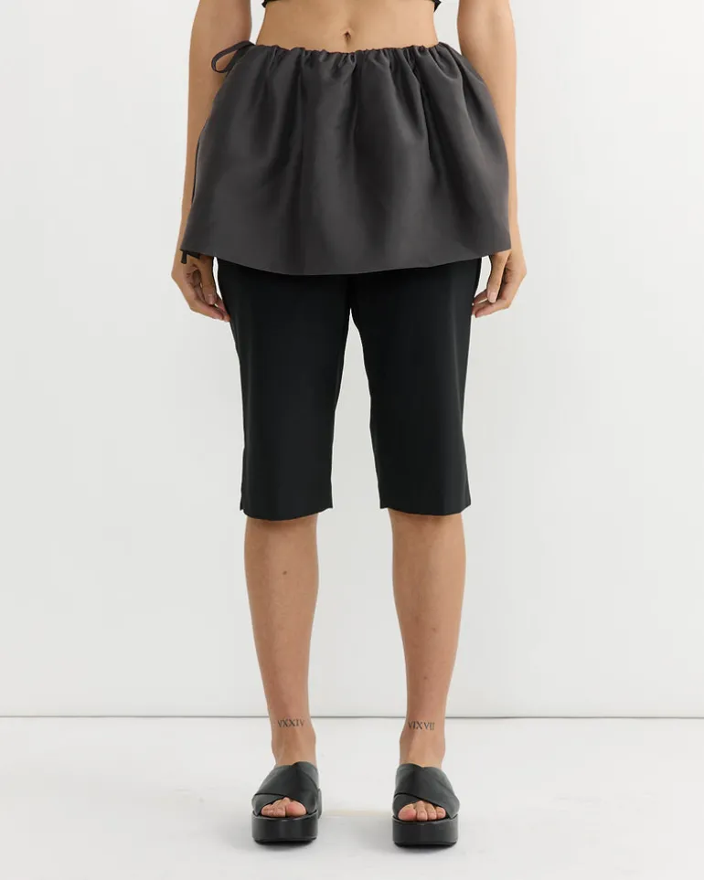 Shirring Organza Belt Skirt in Charcoal