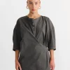 Short Sleeve Twisted Shirt in Dark Brown