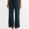 Silk Linen Drawstring Pant in Dark Navy