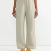 Silk Linen Drawstring Pant in Light Khaki