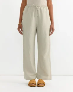 Silk Linen Drawstring Pant in Light Khaki