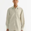 Silk Linen Oversized Shirt in Light Khaki