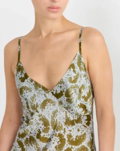 Silk Slip Dress in Khaki