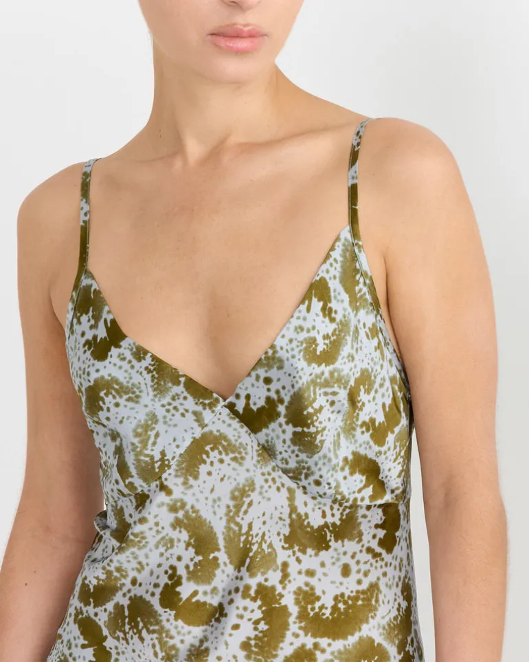 Silk Slip Dress in Khaki